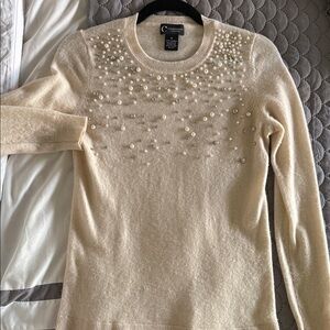 Bloomingdale's Cashmere Cream Sweater with Pearl Details